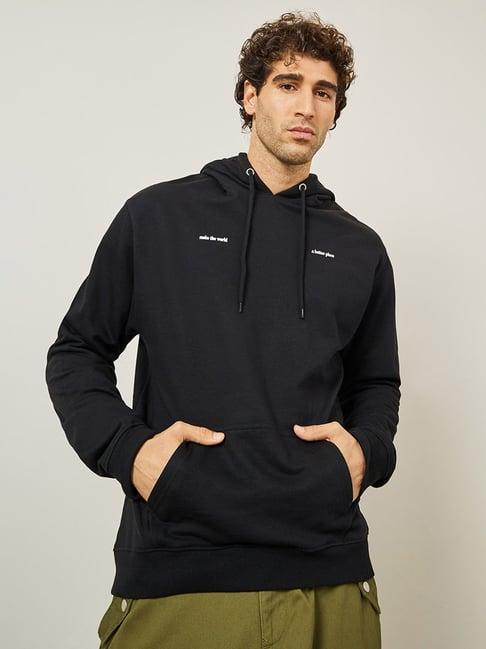 styli black relaxed fit hooded sweatshirt