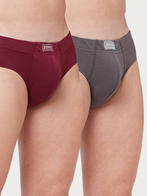 zoiro smoked parl & burgundy cotton regular fit briefs - pack of 2