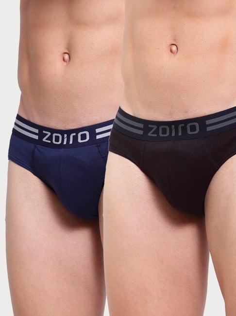 zoiro black & dark denim cotton regular fit briefs - pack of 2