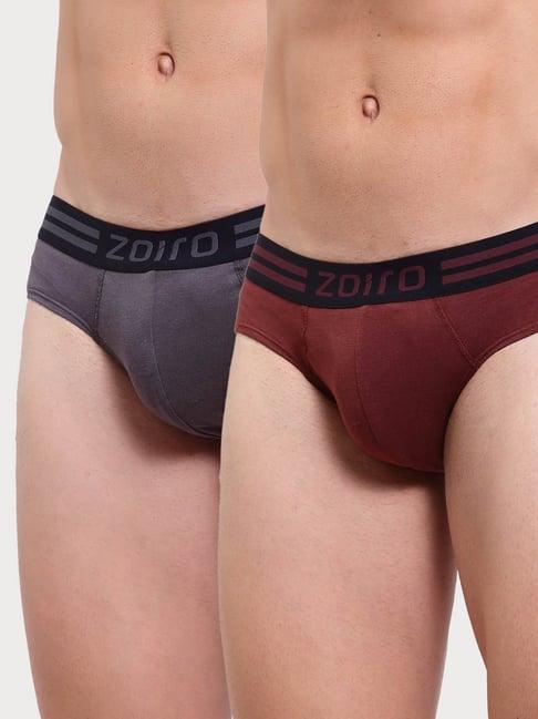 zoiro smoked parl & burgundy cotton regular fit briefs - pack of 2