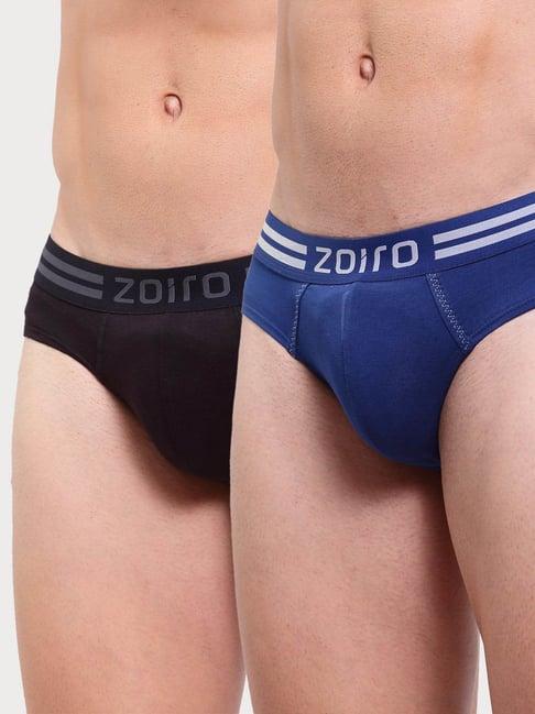 zoiro dark blue & black cotton regular fit briefs - pack of 2