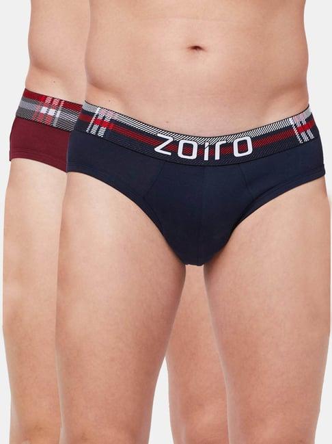 zoiro burgundy & navy regular fit briefs - pack of 2