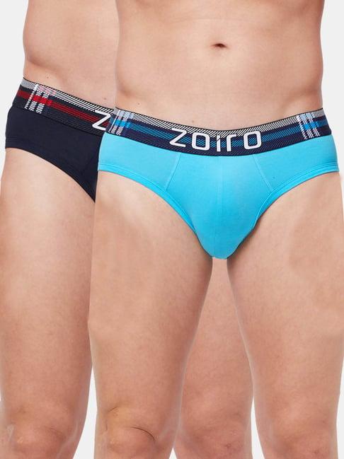 zoiro navy & atoll blue regular fit briefs - pack of 2