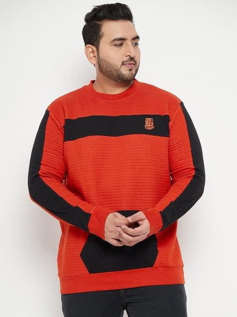 bigbanana red cotton regular fit colour block sweatshirt