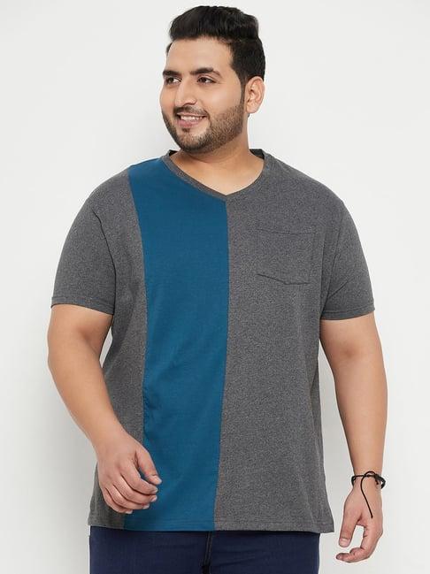 bigbanana grey cotton regular fit colour block t-shirt