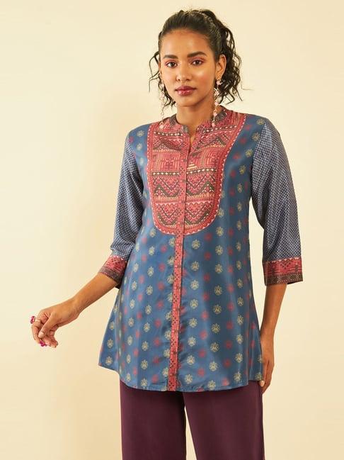 soch blue muslin blend abstract print tunic