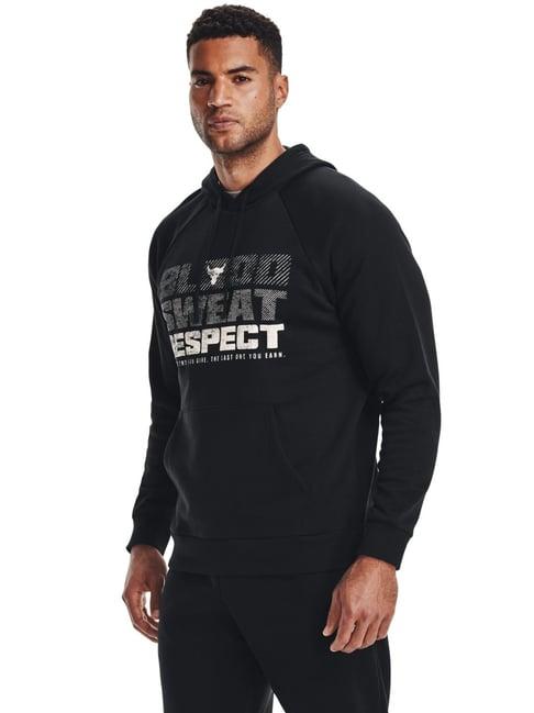 under armour black regular fit printed hooded sweatshirt