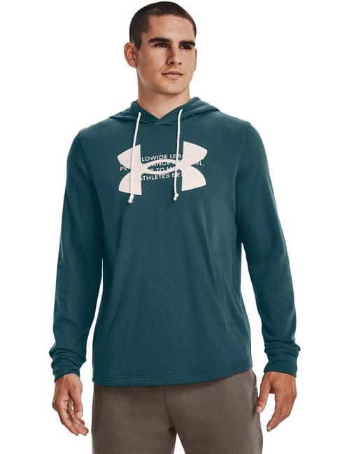 under armour green regular fit printed hooded sweatshirt