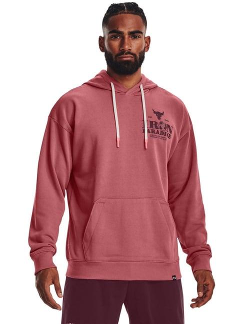 under armour pink cotton regular fit printed hooded sweatshirt