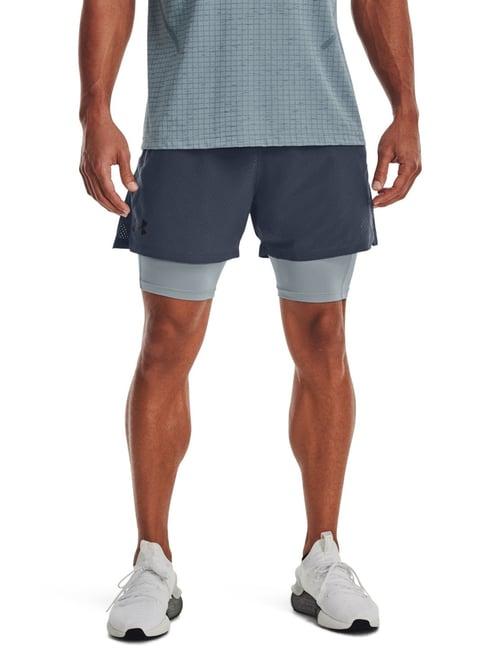 under armour grey super fit self pattern 2-in-1 sports shorts