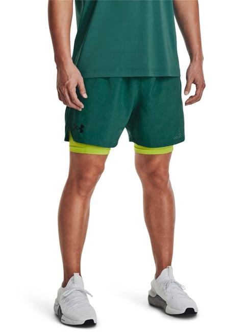 under armour green super fit self pattern 2-in-1 sports shorts