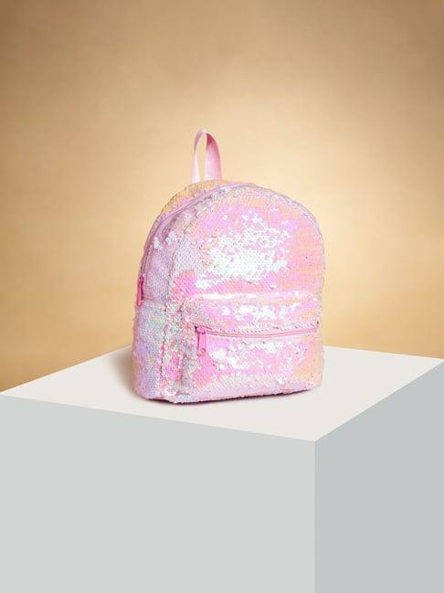 pantaloons junior pink embellished medium backpack