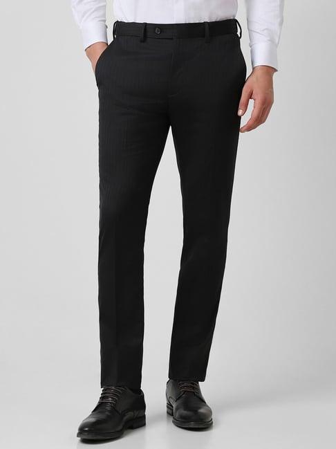 v dot black skinny fit striped trousers