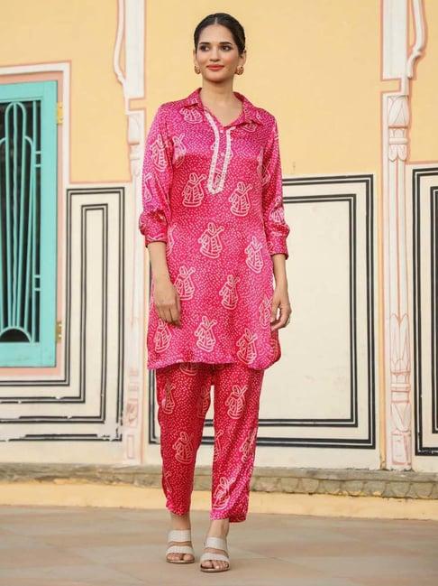 scakhi rani pink printed tunic pant set