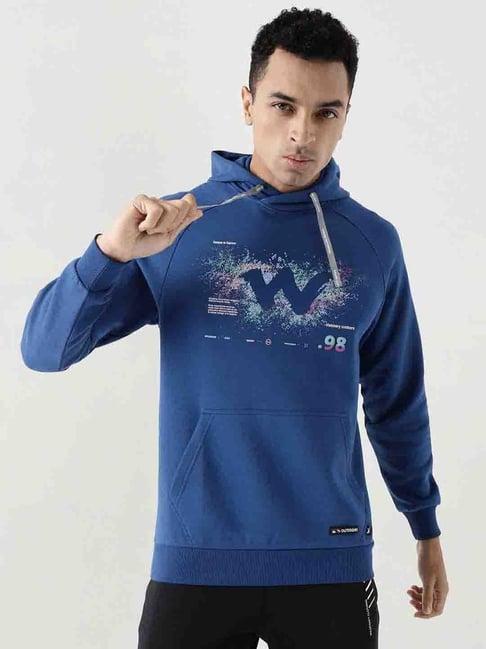 wildcraft blue regular fit printed hooded sweatshirt