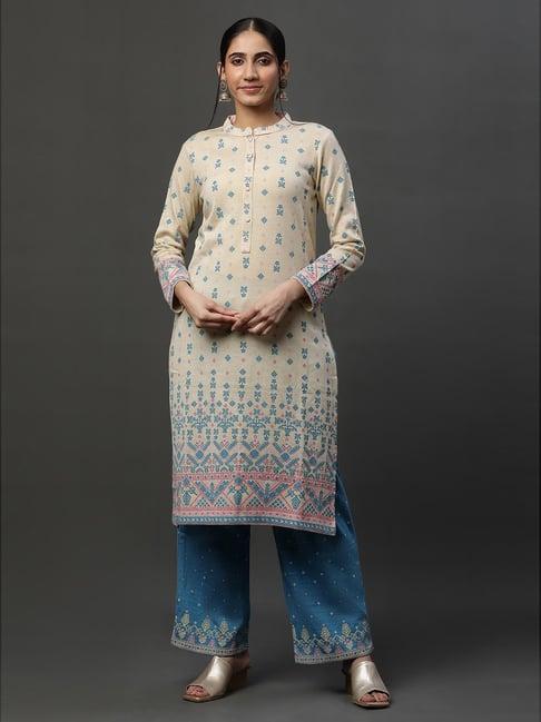 aurelia off white printed kurta pant set