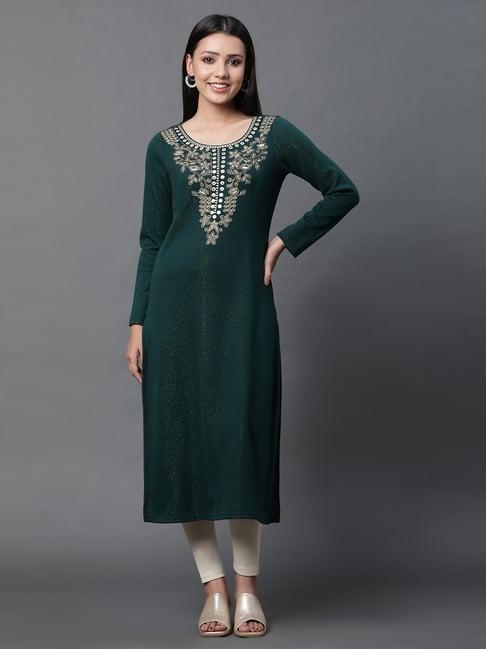 aurelia green embroidered kurta with leggings