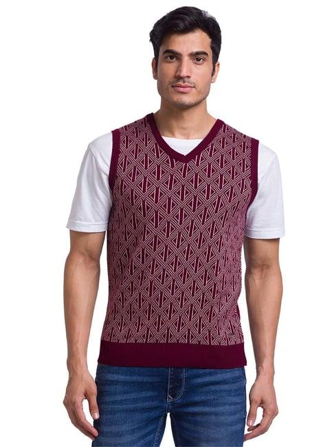 parx maroon regular fit self design sweater