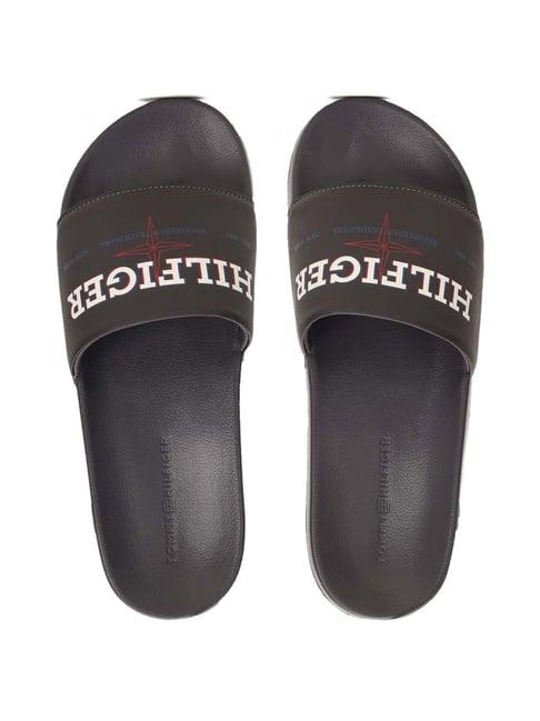 tommy hilfiger men's dark grey slides