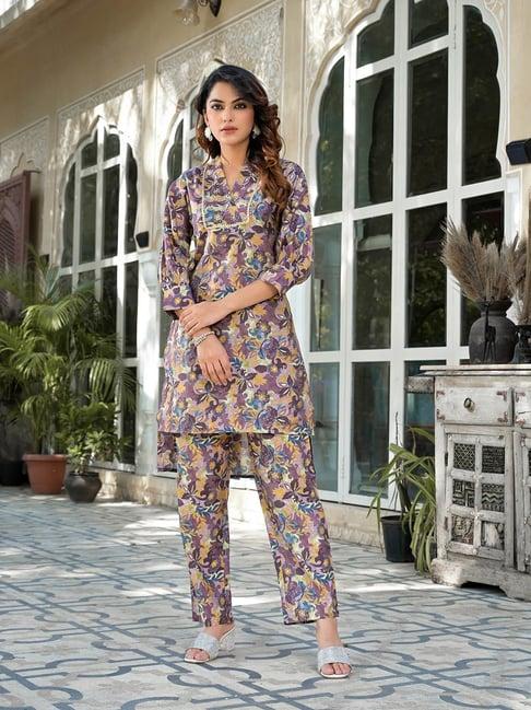 yufta purple floral tunic & pant set