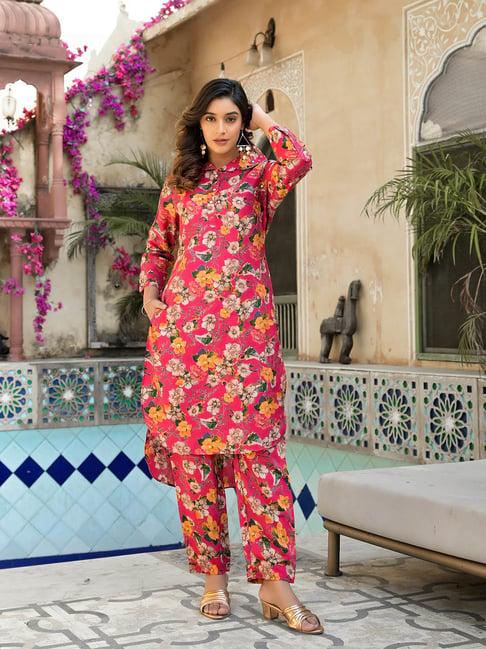 yufta pink floral kurta pant set