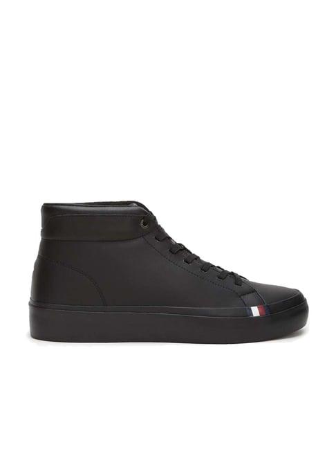 tommy hilfiger men's triple black ankle high sneakers