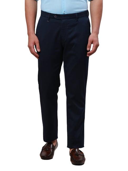 raymond dark blue contemporary fit flat front trousers