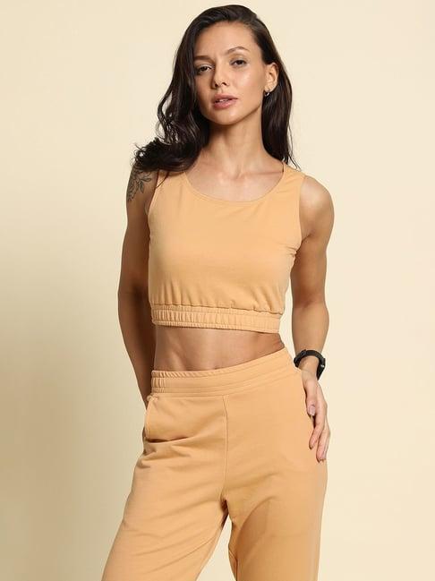 van heusen beige sleeveless crop top