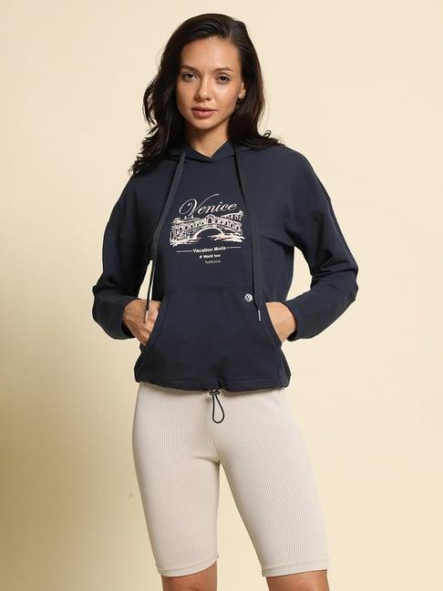 van heusen navy printed sports hoodie