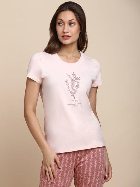 van heusen peach cotton printed t-shirt