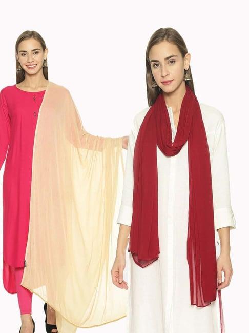 twin birds maroon & beige plain dupatta - pack of 2