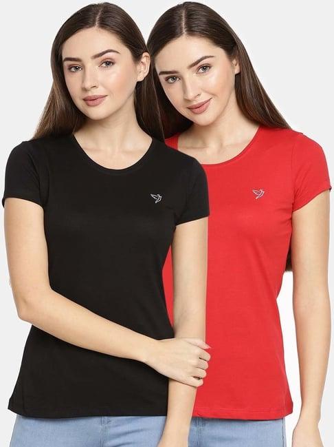 twin birds black & red cotton t-shirt - pack of 2