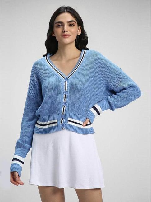 forever 21 blue cotton self pattern cardigan