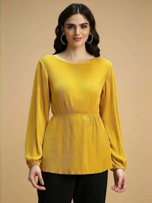 forever 21 yellow pleated top