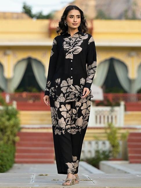 divena black printed shirt & pant set