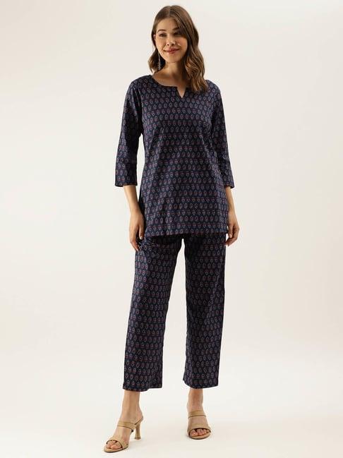 divena navy printed top & pant set