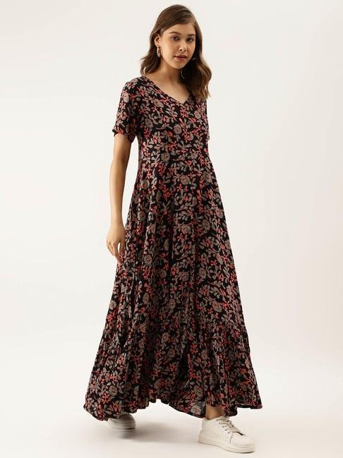 divena black floral print maxi dress