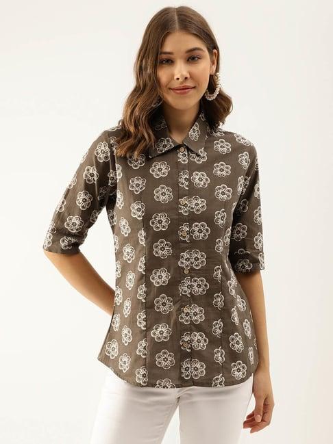 divena grey floral print shirt