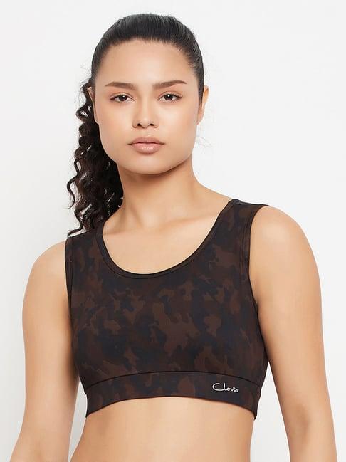 clovia brown printed sports bra