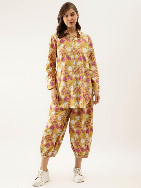 divena mustard floral tunic & pant set