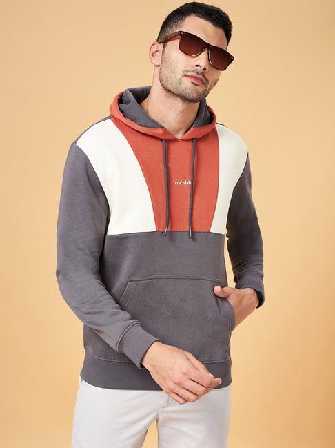 byford by pantaloons rust slim fit hooded sweatshirt