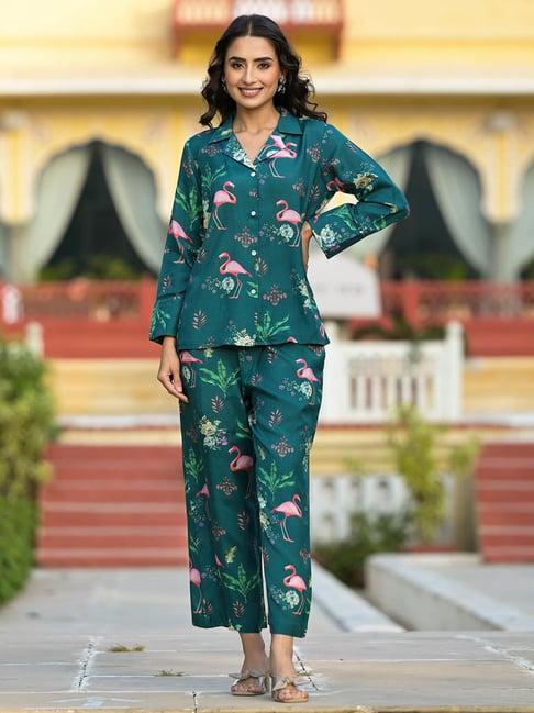 divena green printed shirt & pant set