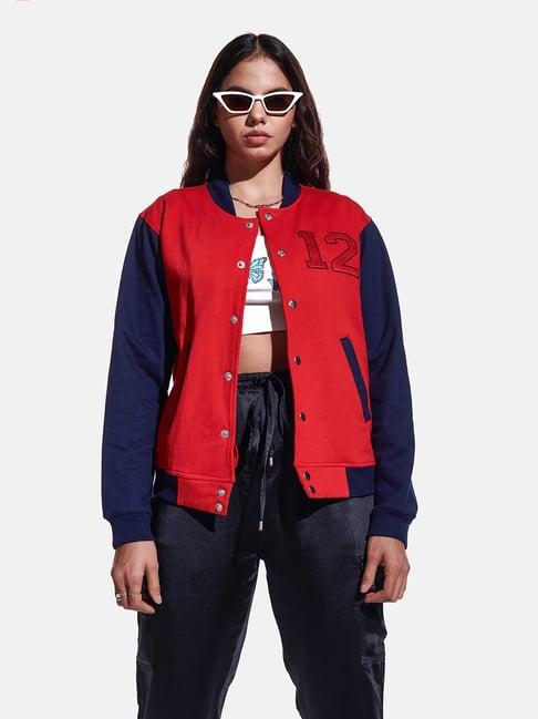 izf red color-block varsity jacket