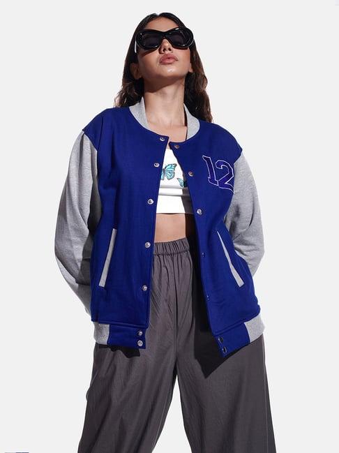 izf blue color-block varsity jacket