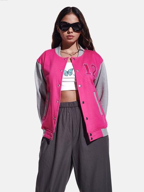 izf pink color-block varsity jacket