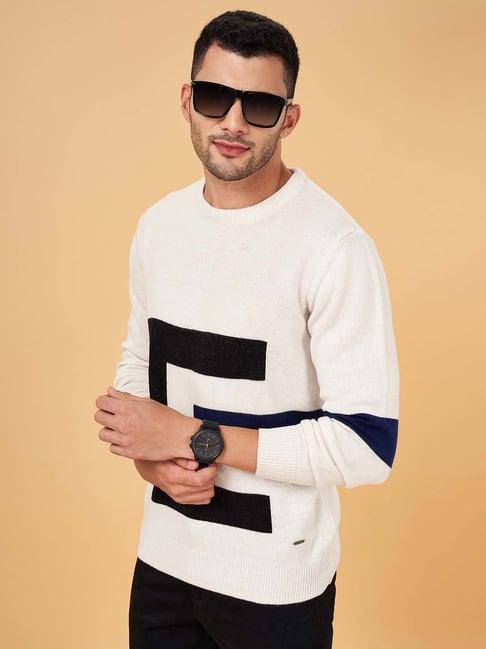 byford by pantaloons white slim fit self design sweater