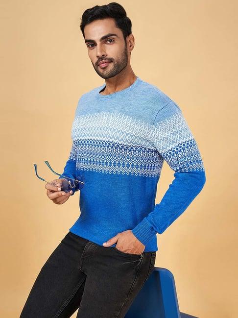 yu by pantaloons blue regular fit self design sweater