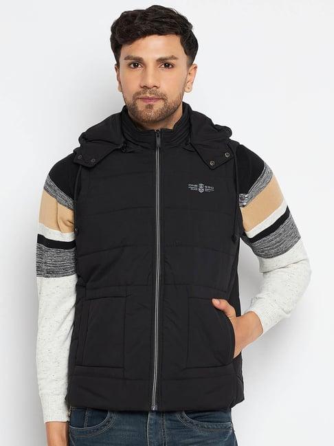 duke black slim fit quilted hooded jacket