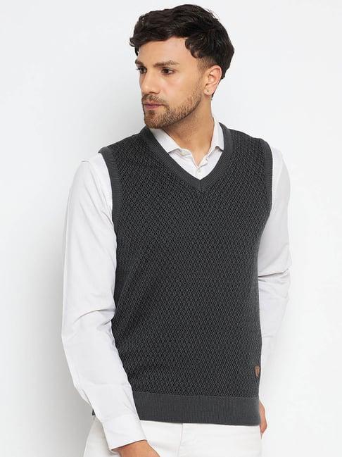 duke charcoal regular fit self pattern sweater