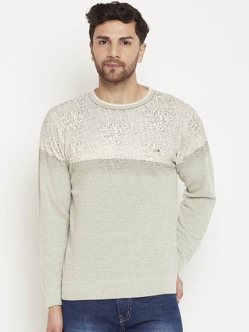 duke sea green regular fit self pattern sweater